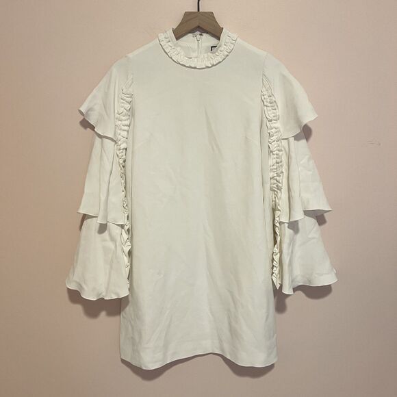 Alexis Marianne Tiered Bell-Sleeve Crepe Mini Dress Ivory Women's Size Small - Picture 3 of 10